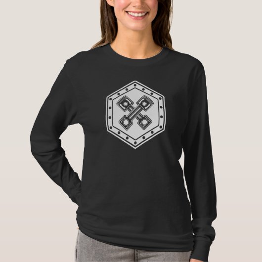 整備士サイン六角モーターピストンクロス Tシャツ (正面)
