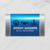 整備士サービス |青いグレーメタル 名刺 (正面)