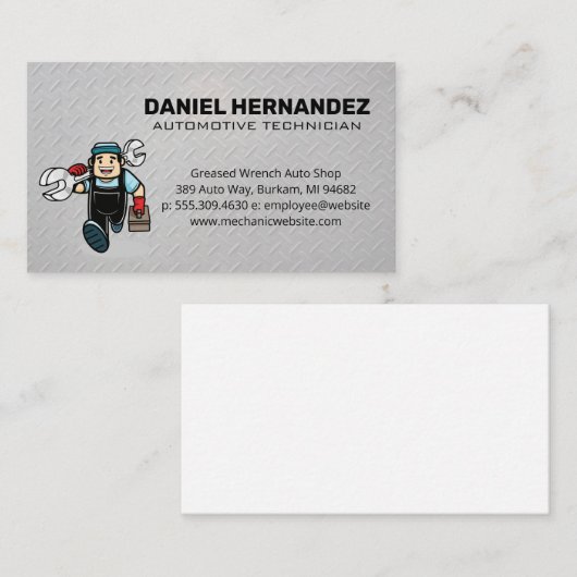 整備士マスコット | 自動サービス修復 名刺 (正面/裏面)
