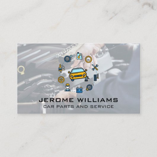 整備士レンチ付きエンジンの作業 名刺 (正面)