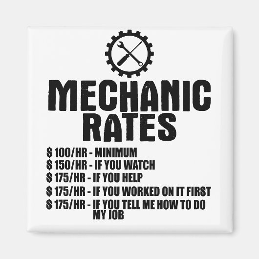 整備士レート$100/hr – 最小$100/hr – 最小$ マグネット (正面)