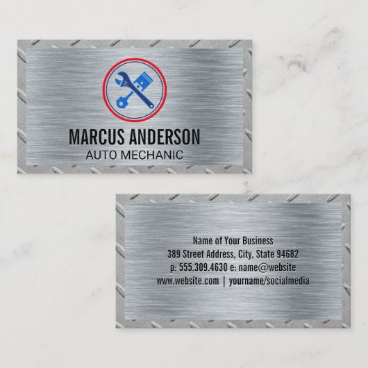 整備士ロゴ | レンチ及びピストン 名刺 (正面/裏面)