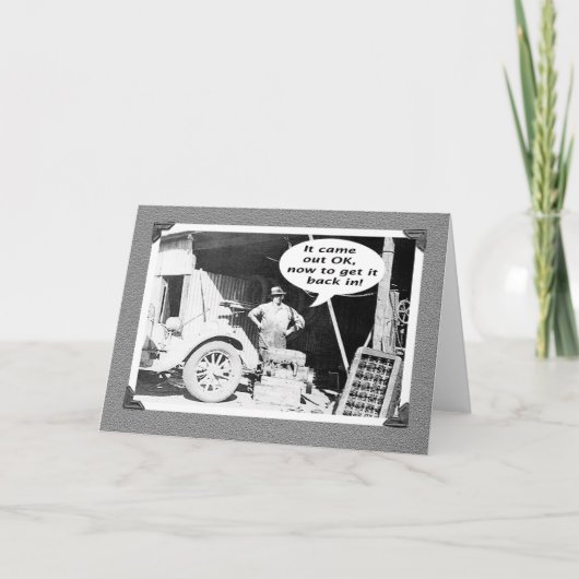 整備士ワークショップ、ヴィンテージ、古い車と整備士 カード (正面)