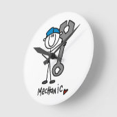 整備士付きレンチスティックフィギュア ラウンド壁時計 (傾斜)