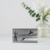 整備士保持レンチ | 自動サービス | メタリック 名刺 (スタンド正面)