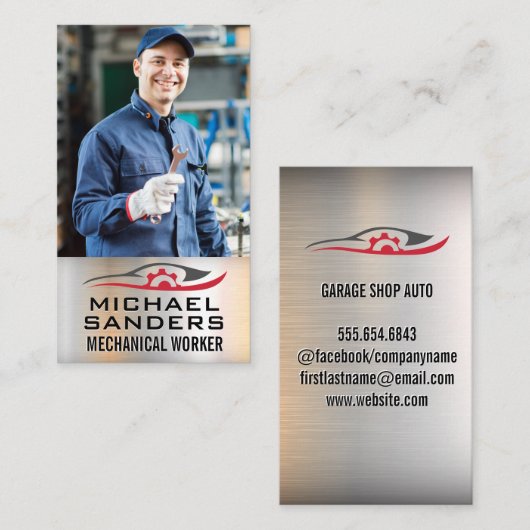 整備士保持レンチ | 自動修復ロゴ 名刺 (正面/裏面)