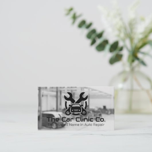 整備士修復ロゴ | ガレージショップ 名刺 (スタンド正面)