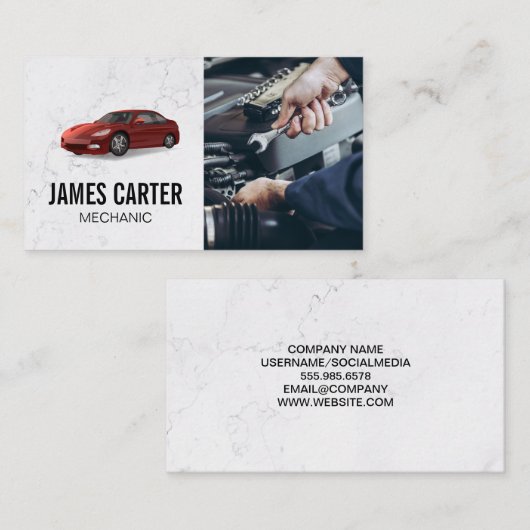 整備士固定 | 車のロゴ 名刺 (正面/裏面)