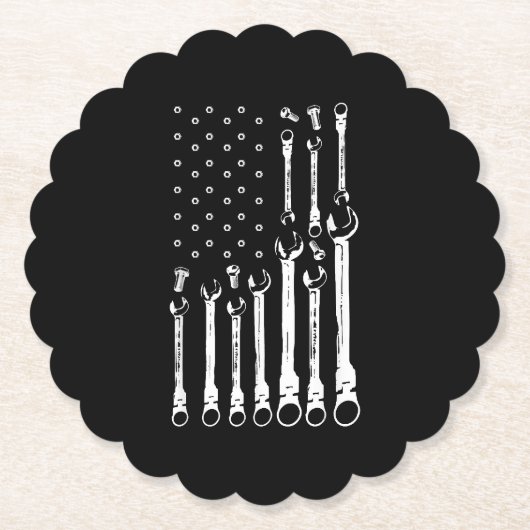 整備士国旗アメリカ愛国旗カー整備士 ペーパーコースター (正面)