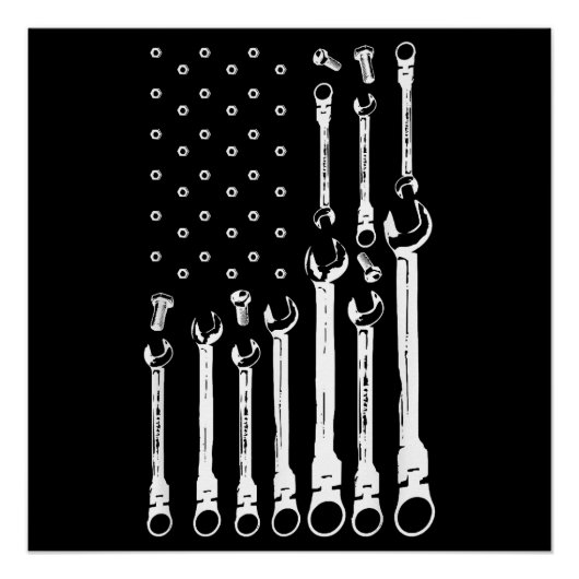 整備士国旗アメリカ愛国旗カー整備士 ポスター (正面)