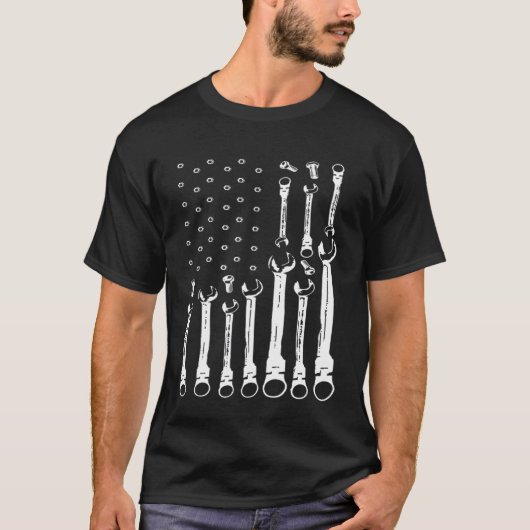 整備士国旗愛国的整備士アメリカ国旗 Tシャツ (正面)