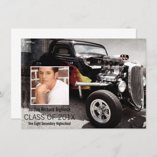 整備士学生のV8の紋章の写真の卒業生 案内状 (正面/裏面)