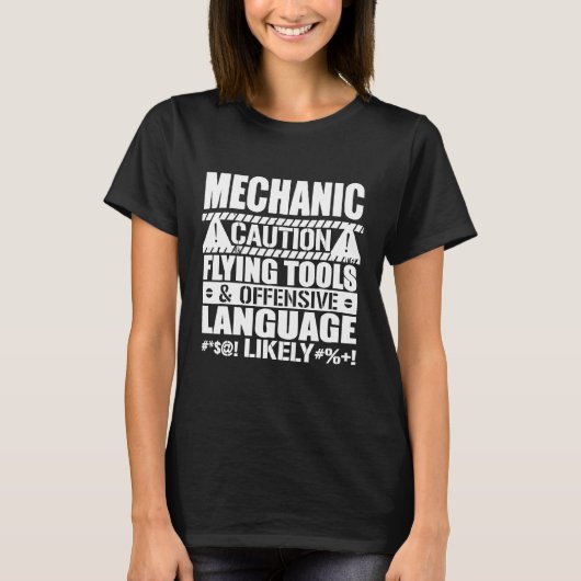 整備士整備士警告飛んでいるツール言語 Tシャツ (正面)