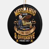 整備士注意ツ飛んでいるール車の整備士Auto M セラミックオーナメント (左)