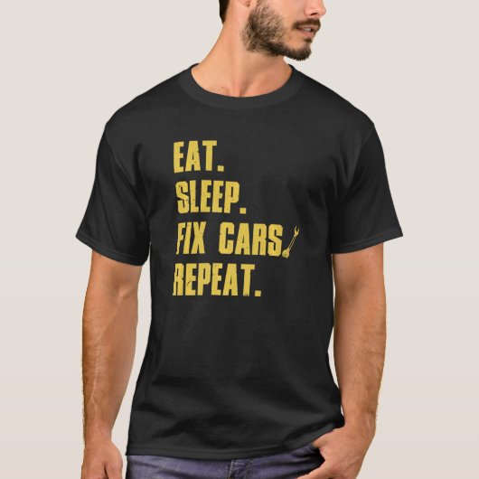 整備士男性へパパ自動車車庫 Tシャツ (正面)