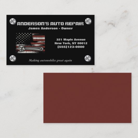 整備士自動修復アメリカ国旗のツール 名刺 (正面/裏面)
