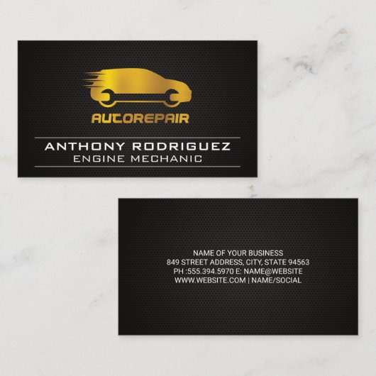 整備士自動修復ロゴ |金ゴールドレンチ 名刺 (正面/裏面)