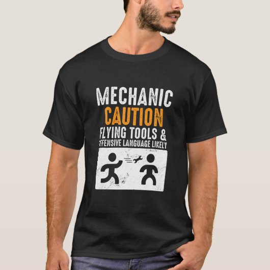 整備士警飛んでいる戒ツールおもしろいエンジニアMecha Tシャツ (正面)