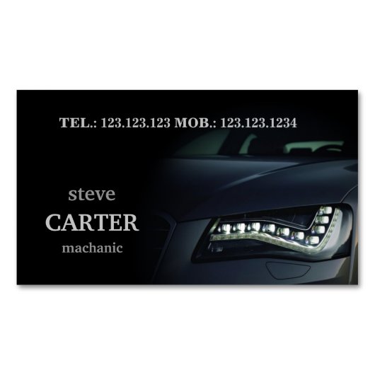 整備士車のな車の黒ライトカード マグネット名刺 (正面)