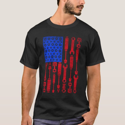 整備士車の恋人のワイシャツアメリカ米国の旗 Tシャツ (正面)