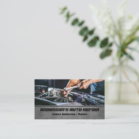 整備士車自動修理エンジンQRコード 名刺 (スタンド正面)