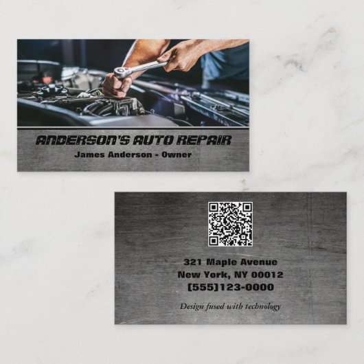 整備士車自動修理エンジンQRコード 名刺 (正面/裏面)