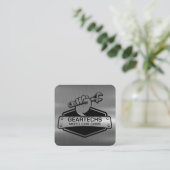 整備士（レンチ付） |金属ブラシ スクエア名刺 (スタンド正面)