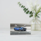 整備士 |自動修復ロゴ |ピストン | Muscle Car 名刺 (スタンド正面)