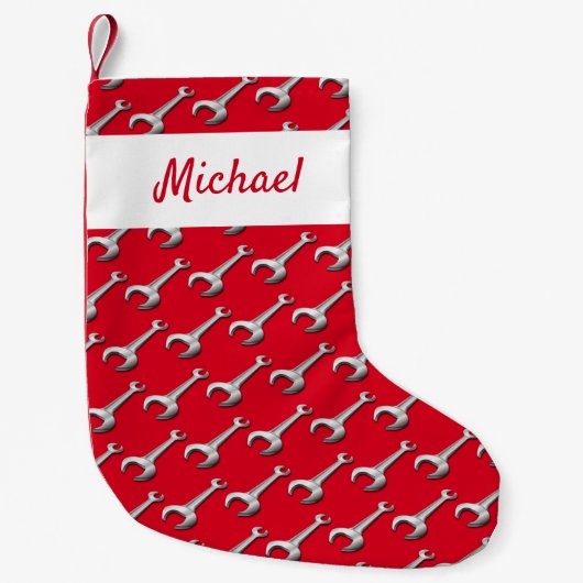 整備士Auto Workerスパナパターン（の模様が）あるおもしろい スモールクリスマスストッキング (正面)