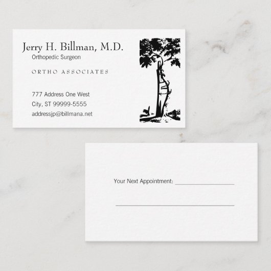 整形外科の曲がった木のアポイントメント 予約カード (正面/裏面)