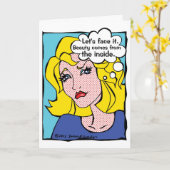 整形手術が好調になるおもしろい漫画本の女性 カード (黄色い花)