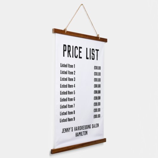 整髪サロン価格表 吊り下げ型タペストリー (傾斜あり)