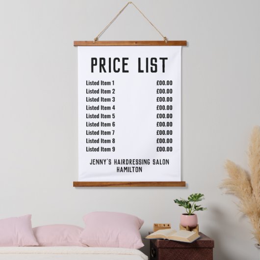 整髪サロン価格表 吊り下げ型タペストリー (寝室)