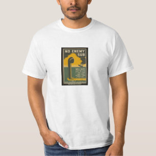 敵の潜水艦、ヴィンテージWWIIポスターTシャツ Tシャツ