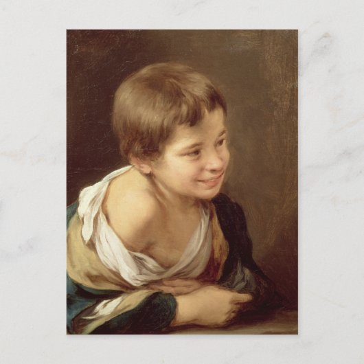 敷居に寄り掛かる農夫の少年, 1670年–80 ポストカード (正面)