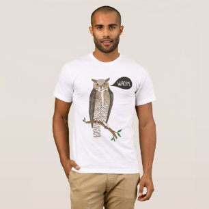 文おもしろい素晴らし法を知る角のあるフクロウ  Tシャツ