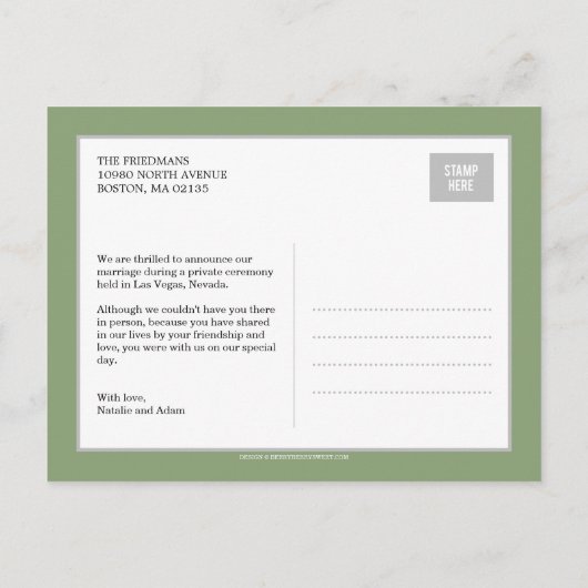 文はっきりした字結婚発表 案内ポストカード (裏面)