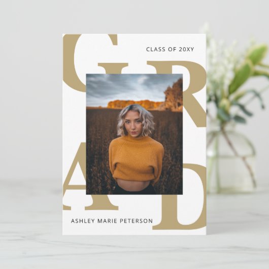 文はっきりした字Classy写真卒業招待状 招待状 (スタンド正面)