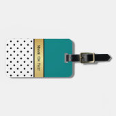 文をスタイリッシュティール（緑がかった色）、金ゴールド・リボンで作成する ラゲッジタグ (正面横)