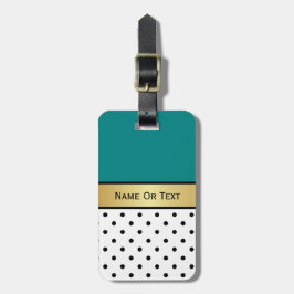 文をスタイリッシュティール（緑がかった色）、金ゴールド・リボンで作成する ラゲッジタグ