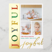 文カラフル字3フォトコラージュJoyful Chic金ゴールド 箔シーズンポストカード (正面)