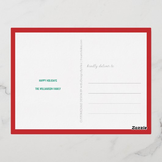 文カラフル字3写真メリークリスマスシック金ゴールド 箔シーズンポストカード (裏面)