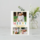 文カラフル字3写真メリークリスマスシック金ゴールド 箔シーズンポストカード (立ち正面)