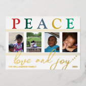 文カラフル字4写真シック平和ラブジョイ金ゴールド 箔シーズンカード (正面)