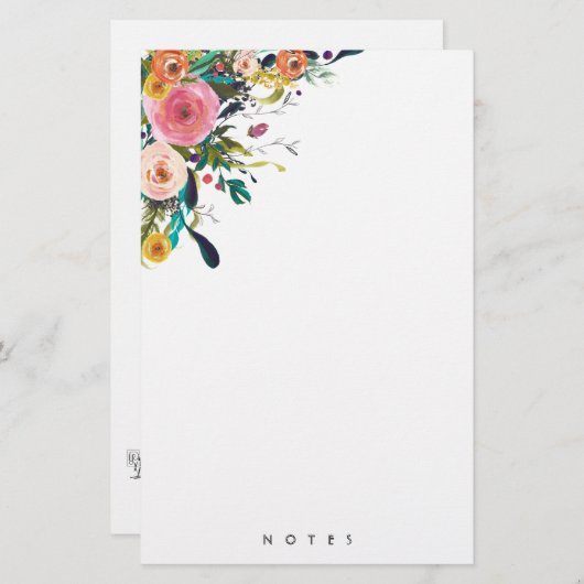 文パーソナライズされた具数々のフローラピンク 便箋 (正面/裏面)