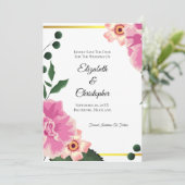 文フォーマル字ピンクと緑のフローラ日付を保存 セーブザデート (スタンド正面)