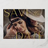 文モダン書 |写真の日付を保存 箔招待状 (正面)