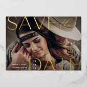 文モダン書 |写真の日付を保存 箔招待状 (正面)