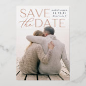 文モダン書 |縦方向の写真の日付の保存 箔招待状 (正面)