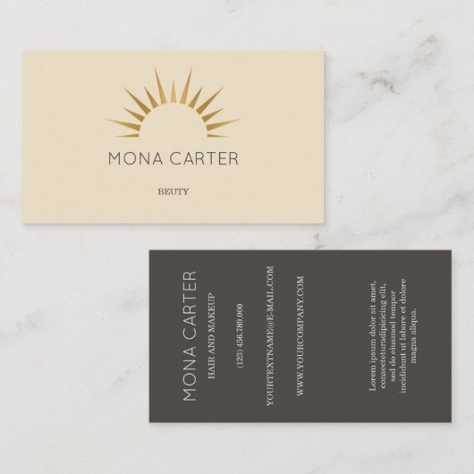 文体的なアール・デコの太陽の名刺 名刺 (正面/裏面)